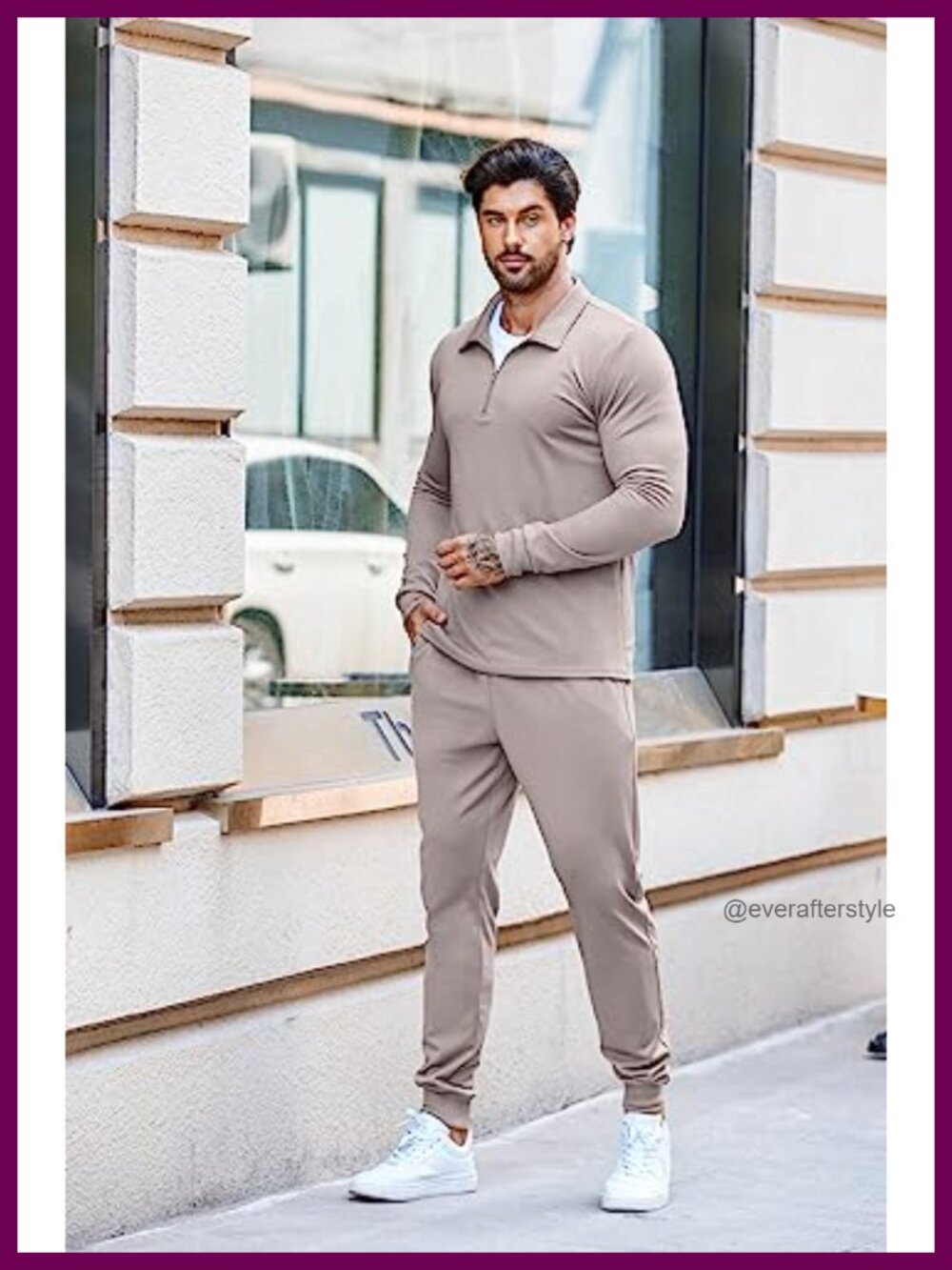 Men's 2 Piece Quarter Zip Polo Tracksuit Set Athletic Sweatsuit - Picture 2 of 6